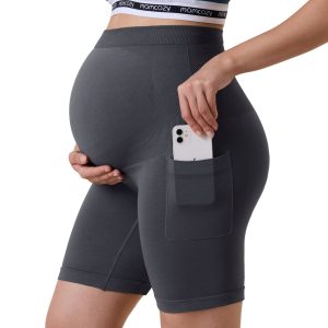 Momcozy Women's 6 Over Belly Maternity Biker Shorts with Pockets