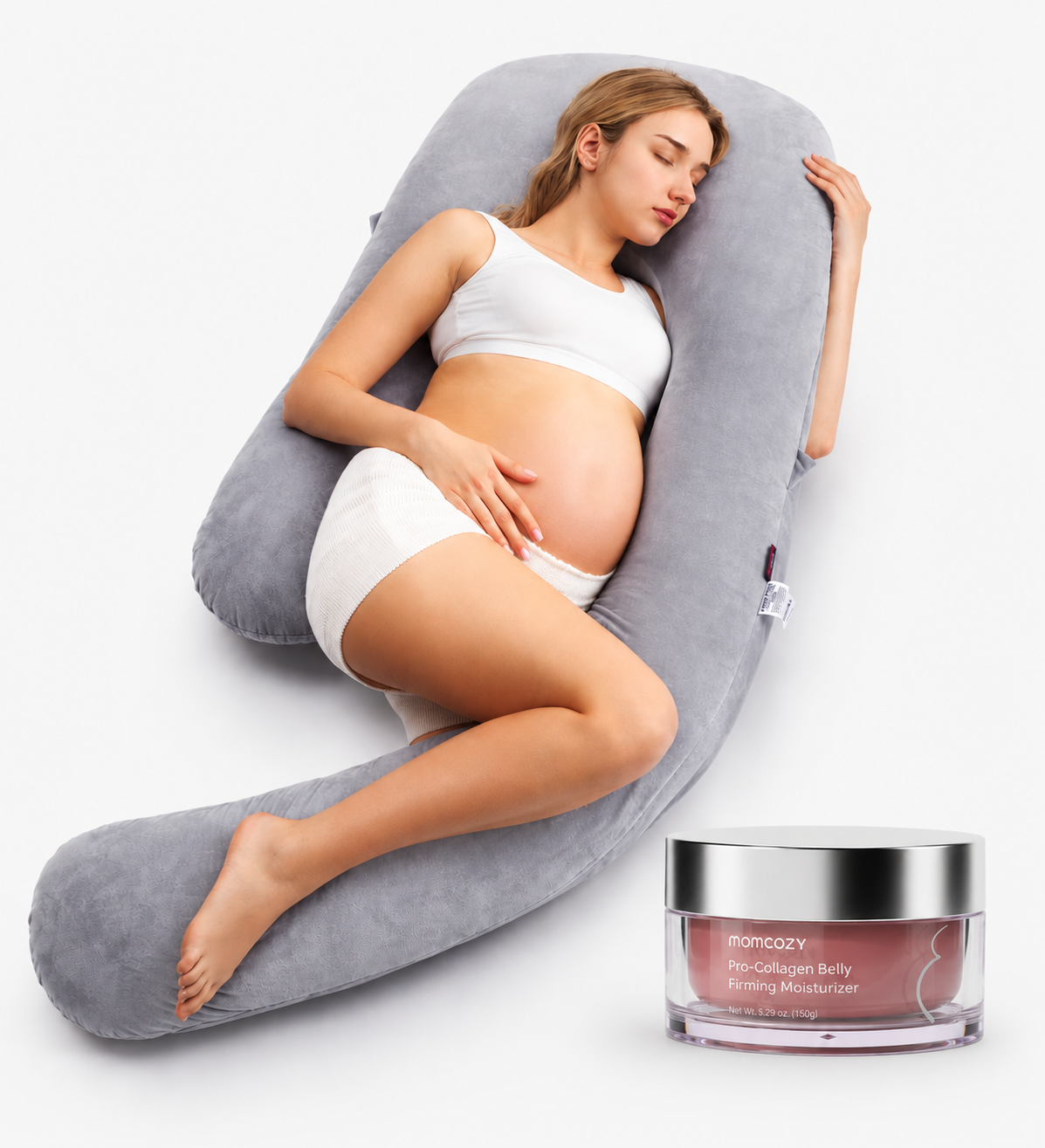 Pregnancy Comfort Bundle: Stretch Mark Cream. Pregnancy Pillow